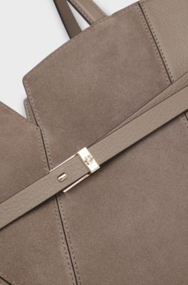 BOSS Revers suede tote bag, Taupe