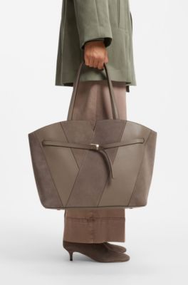 BOSS Revers suede tote bag, Taupe