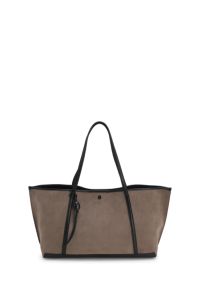 Spacious tote bag in suede with logo detail, Brown