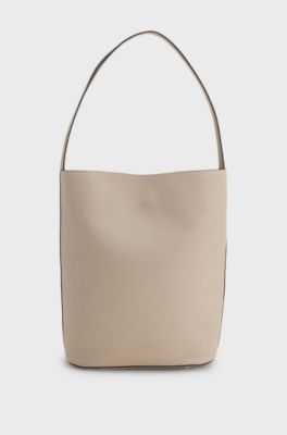 BOSS Revers bucket bag in leather with belt detail, Light Beige