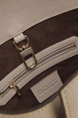 BOSS Revers bucket bag in leather with belt detail, Light Beige