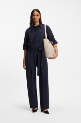 BOSS Revers bucket bag in leather with belt detail, Light Beige