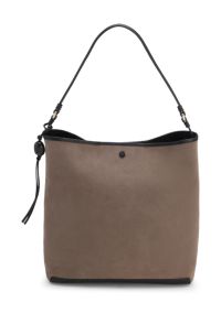 Shoulder bag in soft suede with logo detail, Brown