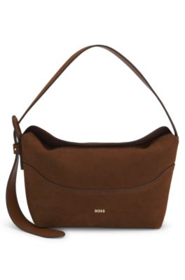 Faux-suede hobo bag, Brown