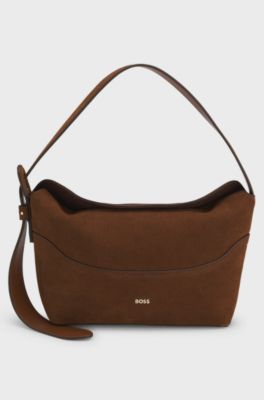 Faux-suede hobo bag, Brown