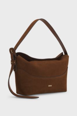 Faux-suede hobo bag, Brown