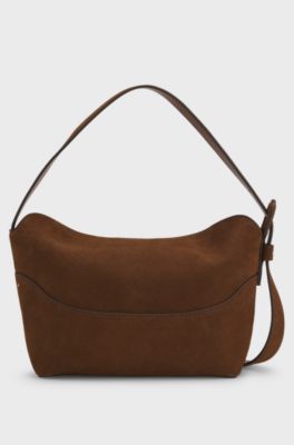 Faux-suede hobo bag, Brown
