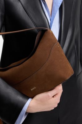 Faux-suede hobo bag, Brown