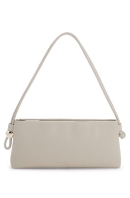 Faux-leather shoulder bag with engraved hardware, Light Beige