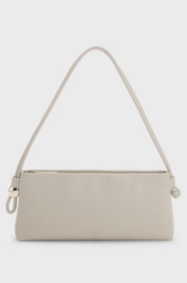 Faux-leather shoulder bag with engraved hardware, Light Beige