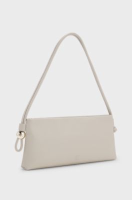 Faux-leather shoulder bag with engraved hardware, Light Beige