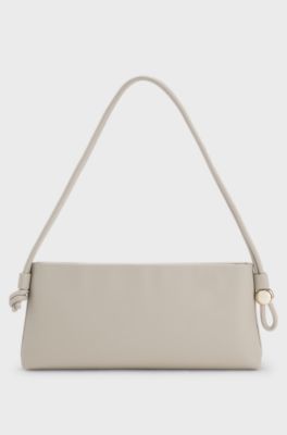 Faux-leather shoulder bag with engraved hardware, Light Beige