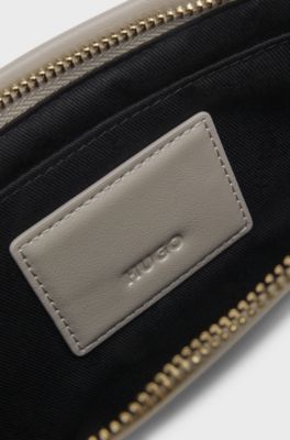 Faux-leather shoulder bag with engraved hardware, Light Beige
