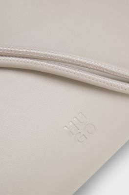 Faux-leather shoulder bag with engraved hardware, Light Beige