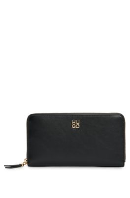 Ziparound faux-leather wallet, Black