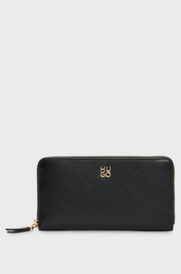 Ziparound faux-leather wallet, Black