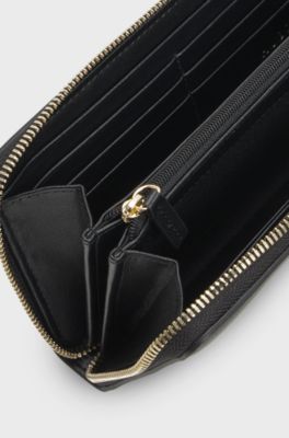 Ziparound faux-leather wallet, Black