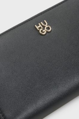 Ziparound faux-leather wallet, Black