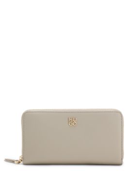 Ziparound faux-leather wallet, Light Beige
