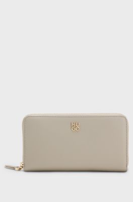 Ziparound faux-leather wallet, Light Beige