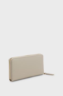 Ziparound faux-leather wallet, Light Beige