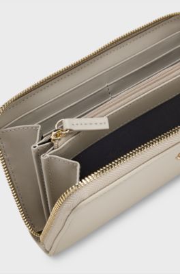 Ziparound faux-leather wallet, Light Beige