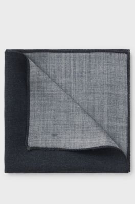 Melange pocket square in wool and silk, Dark Blue