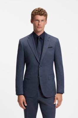 Melange pocket square in wool and silk, Dark Blue