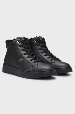 Ankelh&oslash;je sneakers i l&aelig;der med cupsole og shearling, Sort