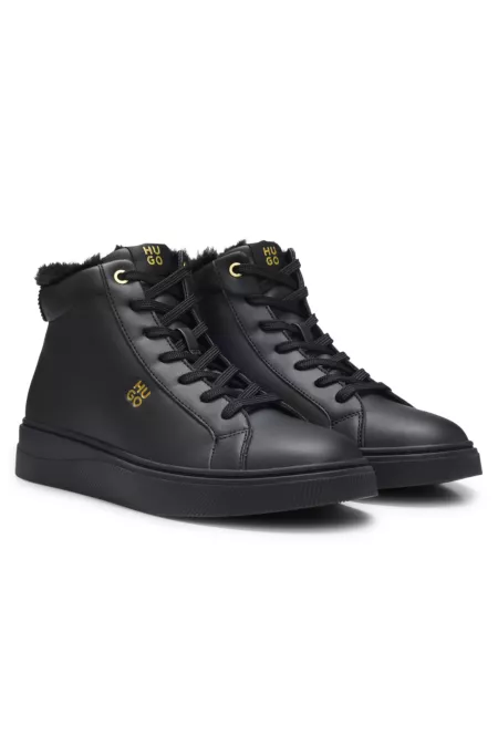Baskets mi-montantes en cuir avec semelle cupsole et doublure en peau lainée