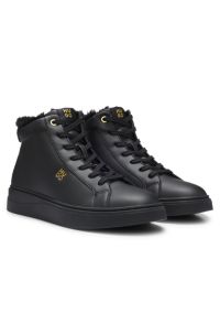 Mid-cut leather cupsole trainers with shearling, Black