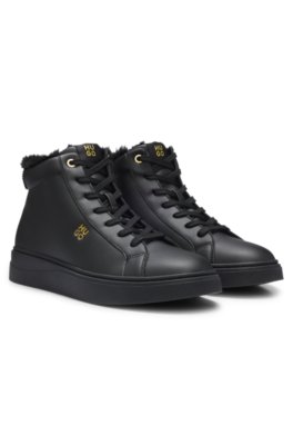 Mid-cut leather cupsole trainers with shearling