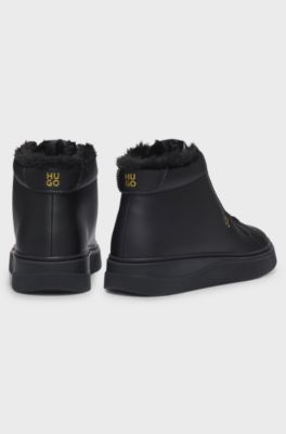 Ankelh&oslash;je sneakers i l&aelig;der med cupsole og shearling, Sort