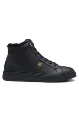 Mid-cut leather cupsole trainers with shearling 3