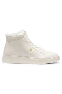 Hugo Mid-cut leather cupsole trainers with shearling höga sneakers dam – bild 3