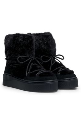 Platform boots with faux-fur uppers, Black