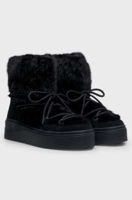 Platform boots with faux-fur uppers, Black