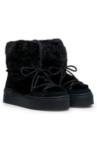 Platform boots with faux-fur uppers, Black
