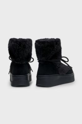 Platform boots with faux-fur uppers, Black