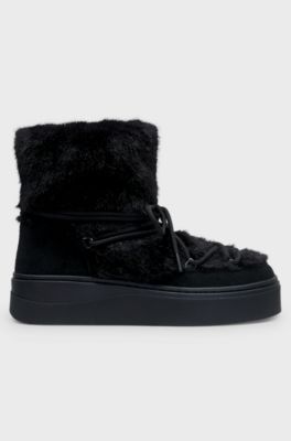 Platform boots with faux-fur uppers, Black