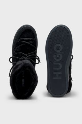 Platform boots with faux-fur uppers, Black
