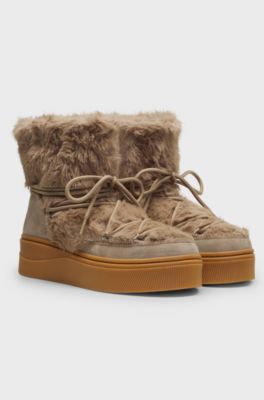 Platform boots with faux-fur uppers, Light Brown