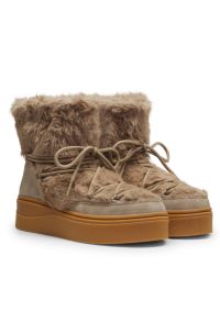 Platform boots with faux-fur uppers, Light Brown