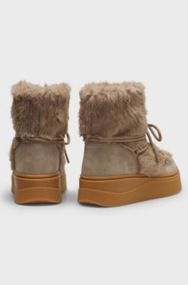Platform boots with faux-fur uppers, Light Brown