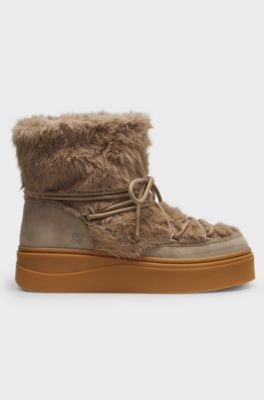 Platform boots with faux-fur uppers, Light Brown