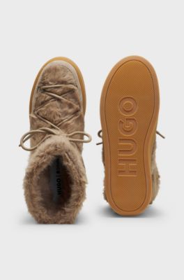 Platform boots with faux-fur uppers, Light Brown