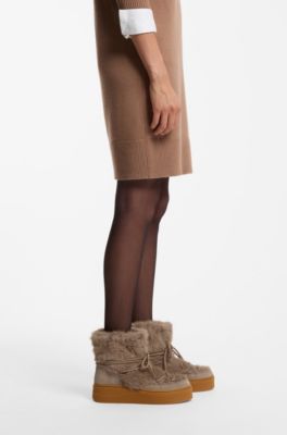 Platform boots with faux-fur uppers, Light Brown