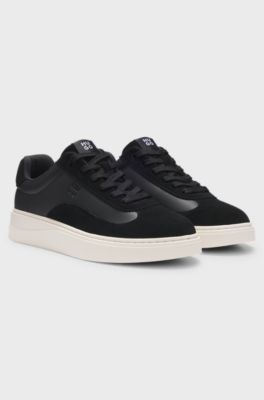 Mixed-material cupsole trainers with debossed logo, Black