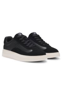 Mixed-material cupsole trainers with debossed logo, Black
