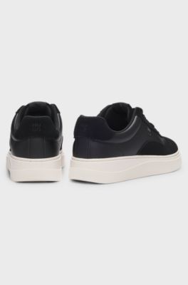 Mixed-material cupsole trainers with debossed logo, Black